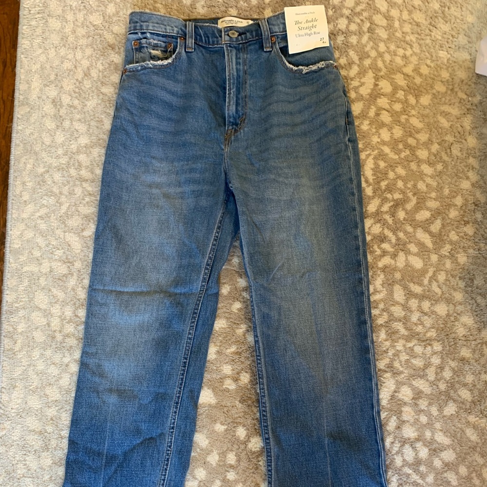 Abercrombie high rise straight ankle jeans
